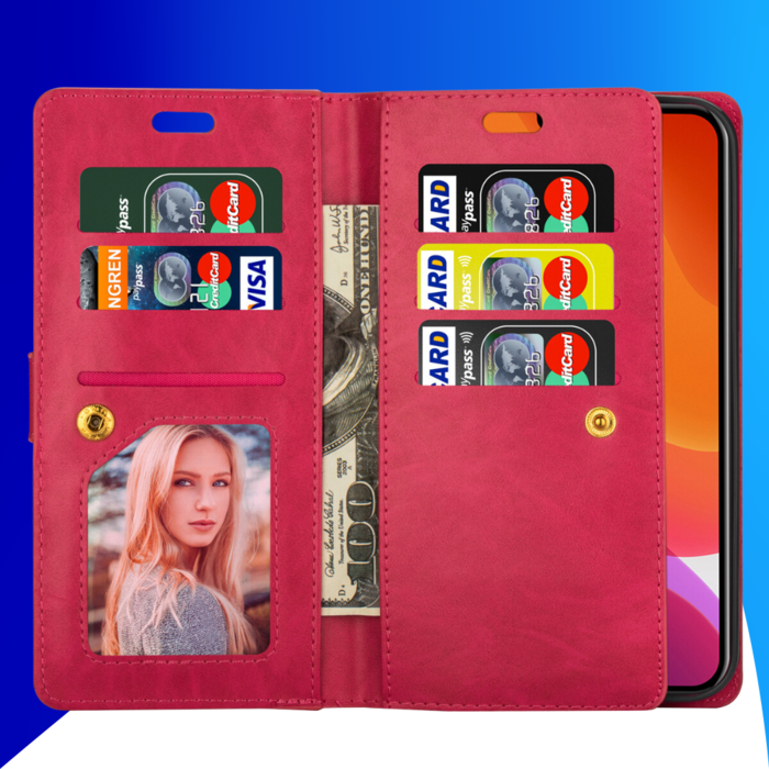 JVS Products iPhone 15 Pro Max hoesje -  Bookcase -  Koord -  Pasjeshouder -  Portemonnee -  Rits -  Kunstleer -  Roze