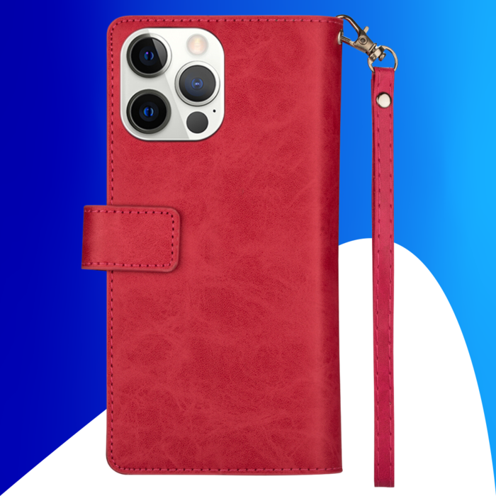 JVS Products iPhone 15 Pro hoesje -  Bookcase -  Koord -  Pasjeshouder -  Portemonnee -  Rits -  Kunstleer -  Roze