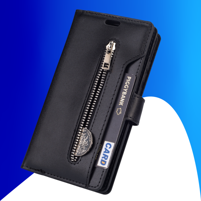 JVS Products iPhone 15 Pro hoesje -  Bookcase -  Koord -  Pasjeshouder -  Portemonnee -  Rits -  Kunstleer -  Zwart