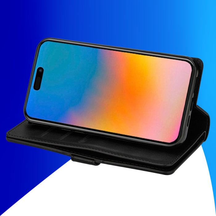JVS Products iPhone 15 Pro hoesje -  Bookcase -  Koord -  Pasjeshouder -  Portemonnee -  Rits -  Kunstleer -  Zwart