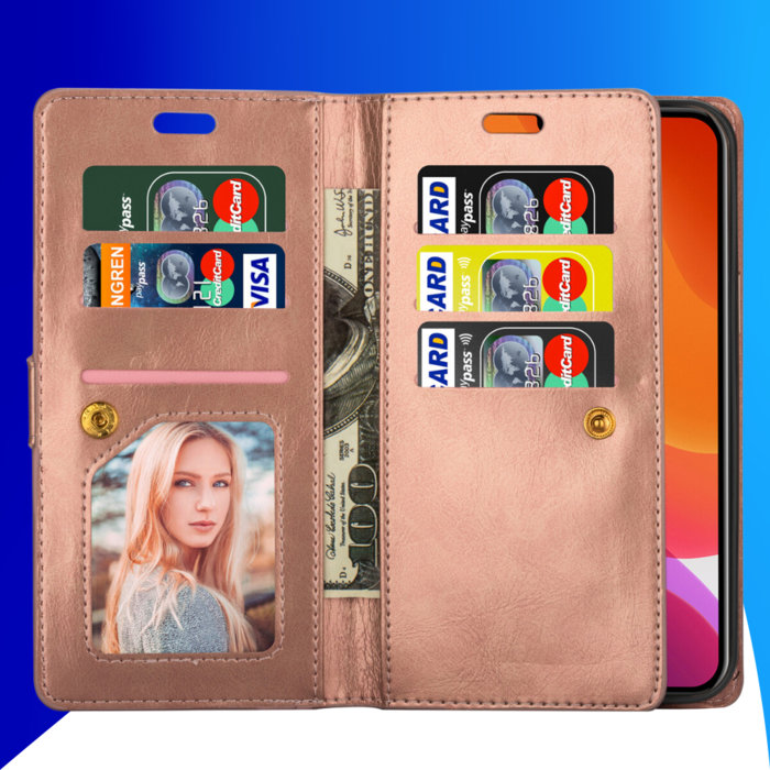 JVS Products iPhone 15 Pro Max hoesje -  Bookcase -  Koord -  Pasjeshouder -  Portemonnee -  Rits -  Kunstleer -  Rose Goud