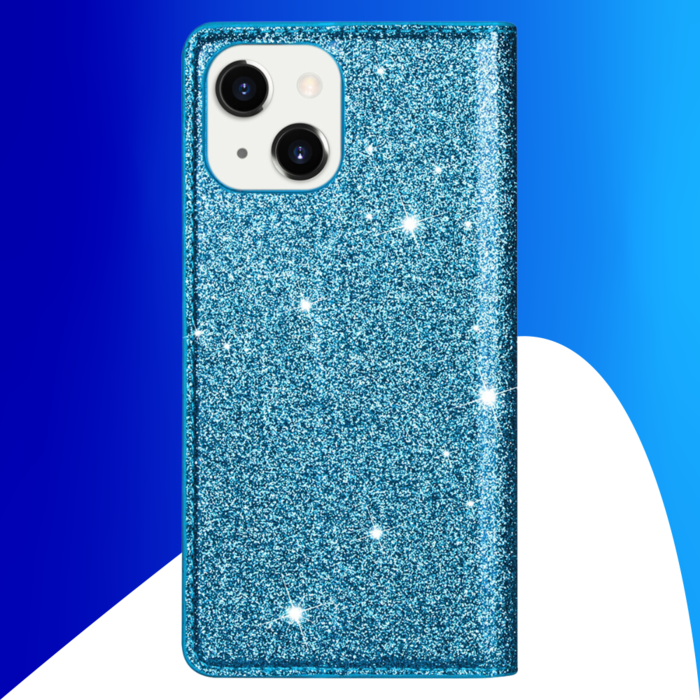 JVS Products iPhone 15 Plus hoesje -  Bookcase -  Pasjeshouder -  Portemonnee -  Glitter -  TPU -  Blauw