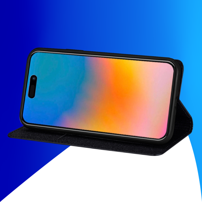 JVS Products iPhone 15 hoesje -  Bookcase -  Pasjeshouder -  Portemonnee -  Glitter -  TPU -  Zwart