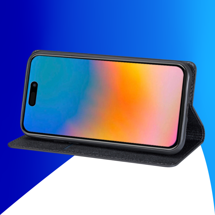 JVS Products iPhone 15 Pro hoesje -  Bookcase -  Pasjeshouder -  Portemonnee -  Glitter -  TPU -  Grijs