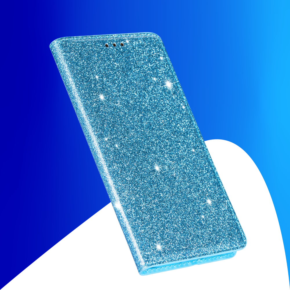JVS Products iPhone 15 Pro hoesje -  Bookcase -  Pasjeshouder -  Portemonnee -  Glitter -  TPU -  Blauw