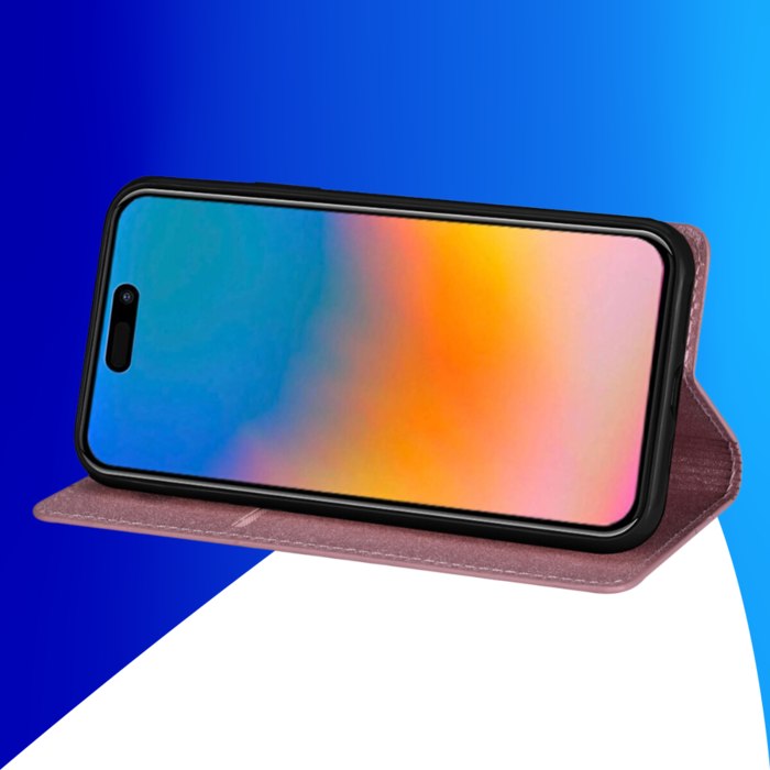 JVS Products iPhone 15 Pro hoesje -  Bookcase -  Pasjeshouder -  Portemonnee -  Glitter -  TPU -  Rose Goud