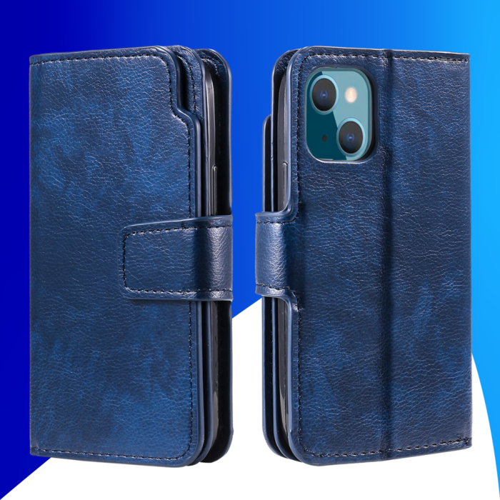 JVS Products iPhone 15 hoesje -  Bookcase -  Pasjeshouder -  Portemonnee -  Luxe -  Kunstleer -  Blauw