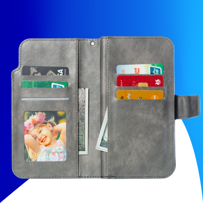 JVS Products iPhone 15 hoesje -  Bookcase -  Pasjeshouder -  Portemonnee -  Luxe -  Kunstleer -  Grijs