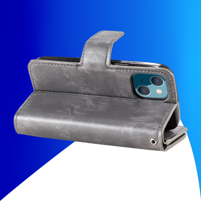 JVS Products iPhone 15 hoesje -  Bookcase -  Pasjeshouder -  Portemonnee -  Luxe -  Kunstleer -  Grijs