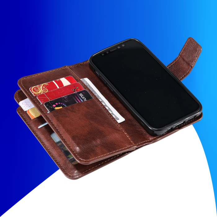 JVS Products iPhone 15 hoesje -  Bookcase -  Pasjeshouder -  Portemonnee -  Luxe -  Kunstleer -  Bruin