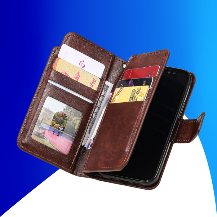 JVS Products iPhone 15 hoesje -  Bookcase -  Pasjeshouder -  Portemonnee -  Luxe -  Kunstleer -  Bruin