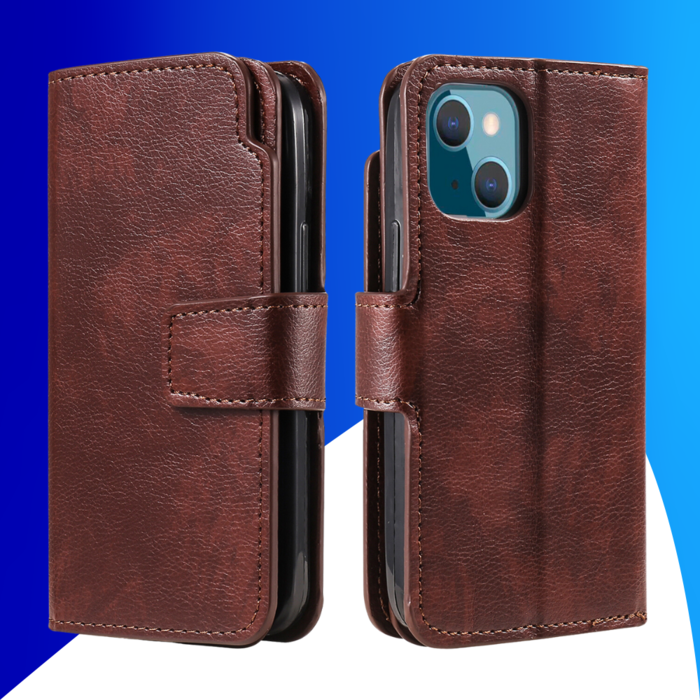 JVS Products iPhone 15 hoesje -  Bookcase -  Pasjeshouder -  Portemonnee -  Luxe -  Kunstleer -  Bruin