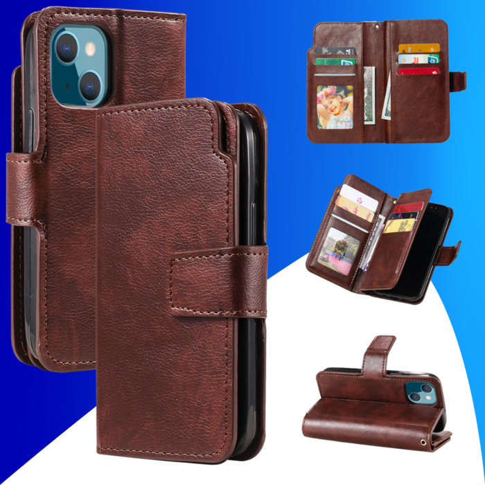 JVS Products iPhone 15 hoesje -  Bookcase -  Pasjeshouder -  Portemonnee -  Luxe -  Kunstleer -  Bruin