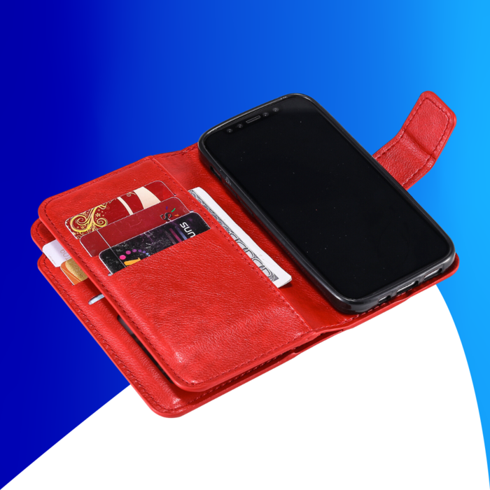 JVS Products iPhone 15 hoesje -  Bookcase -  Pasjeshouder -  Portemonnee -  Luxe -  Kunstleer -  Rood