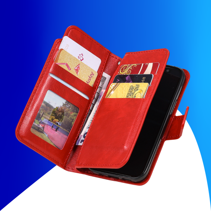 JVS Products iPhone 15 hoesje -  Bookcase -  Pasjeshouder -  Portemonnee -  Luxe -  Kunstleer -  Rood