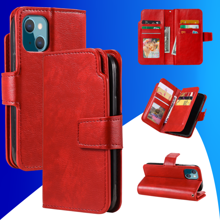 JVS Products iPhone 15 hoesje -  Bookcase -  Pasjeshouder -  Portemonnee -  Luxe -  Kunstleer -  Rood