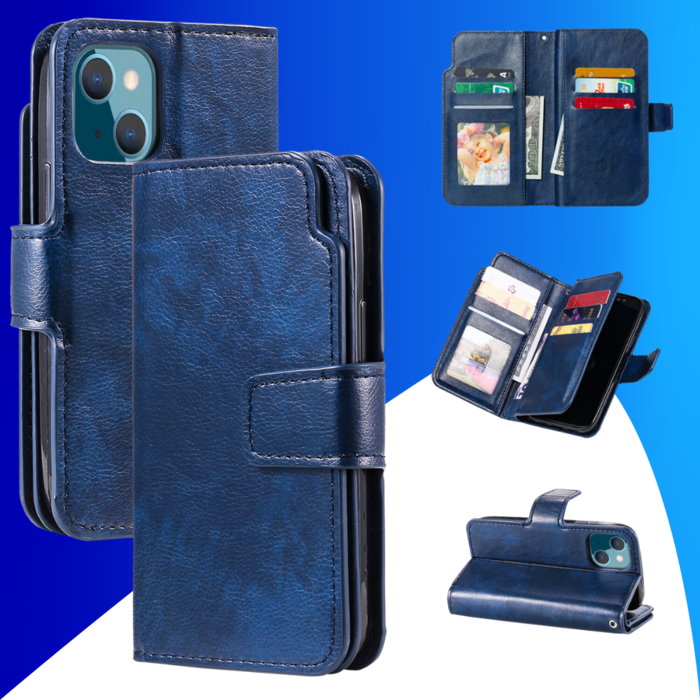 JVS Products iPhone 15 Plus hoesje -  Bookcase -  Pasjeshouder -  Portemonnee -  Luxe -  Kunstleer -  Blauw