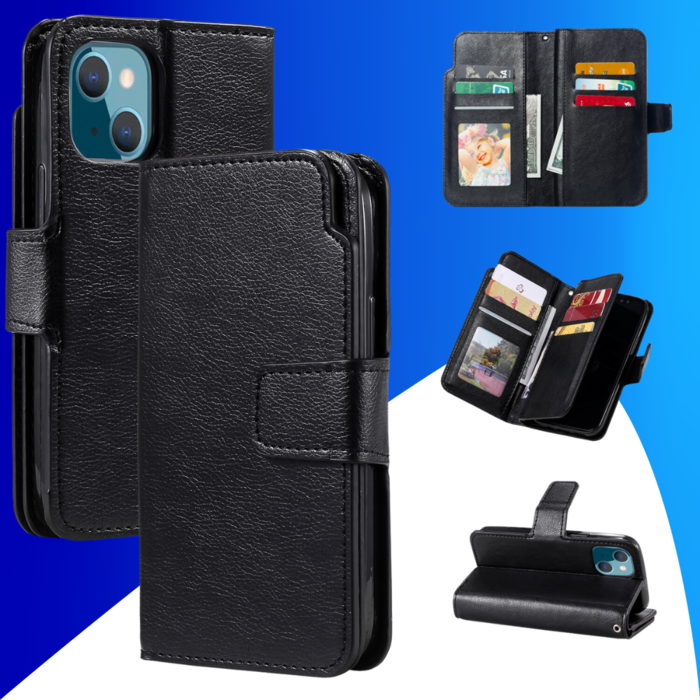 JVS Products iPhone 15 Plus hoesje -  Bookcase -  Pasjeshouder -  Portemonnee -  Luxe -  Kunstleer -  Zwart