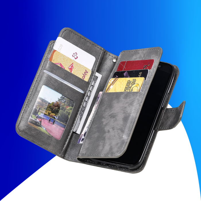 JVS Products iPhone 15 Plus hoesje -  Bookcase -  Pasjeshouder -  Portemonnee -  Luxe -  Kunstleer -  Grijs