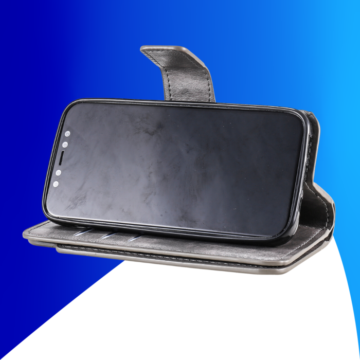 JVS Products iPhone 15 Plus hoesje -  Bookcase -  Pasjeshouder -  Portemonnee -  Luxe -  Kunstleer -  Grijs