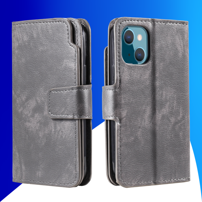 JVS Products iPhone 15 Plus hoesje -  Bookcase -  Pasjeshouder -  Portemonnee -  Luxe -  Kunstleer -  Grijs