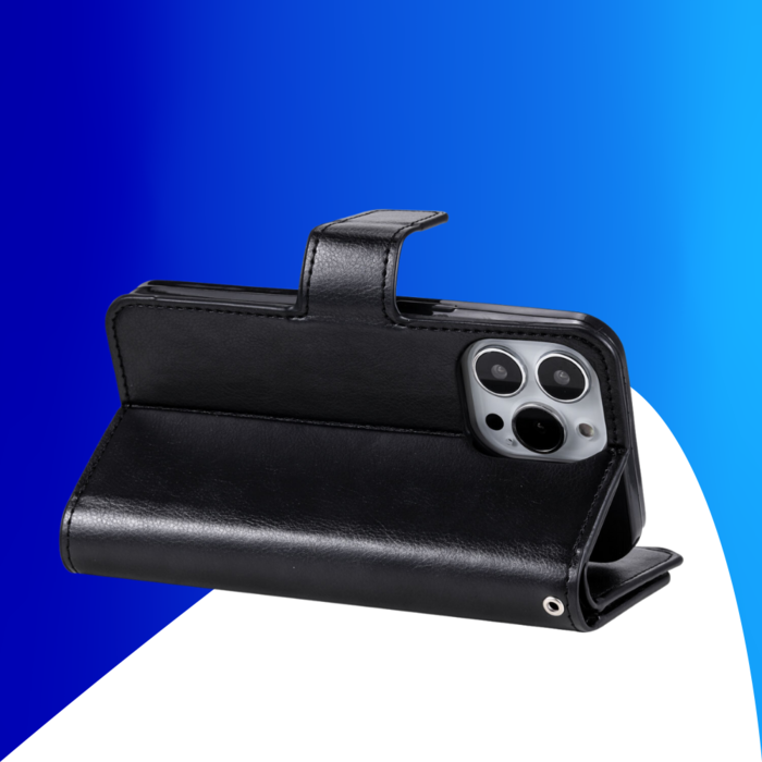 JVS Products iPhone 15 Pro hoesje -  Bookcase -  Pasjeshouder -  Portemonnee -  Luxe -  Kunstleer -  Zwart