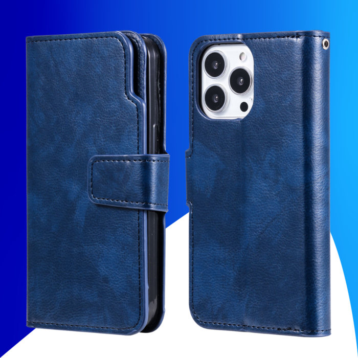 JVS Products iPhone 15 Pro Max hoesje -  Bookcase -  Pasjeshouder -  Portemonnee -  Luxe -  Kunstleer -  Blauw