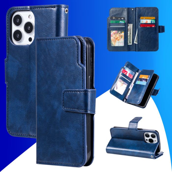 JVS Products iPhone 15 Pro hoesje -  Bookcase -  Pasjeshouder -  Portemonnee -  Luxe -  Kunstleer -  Blauw