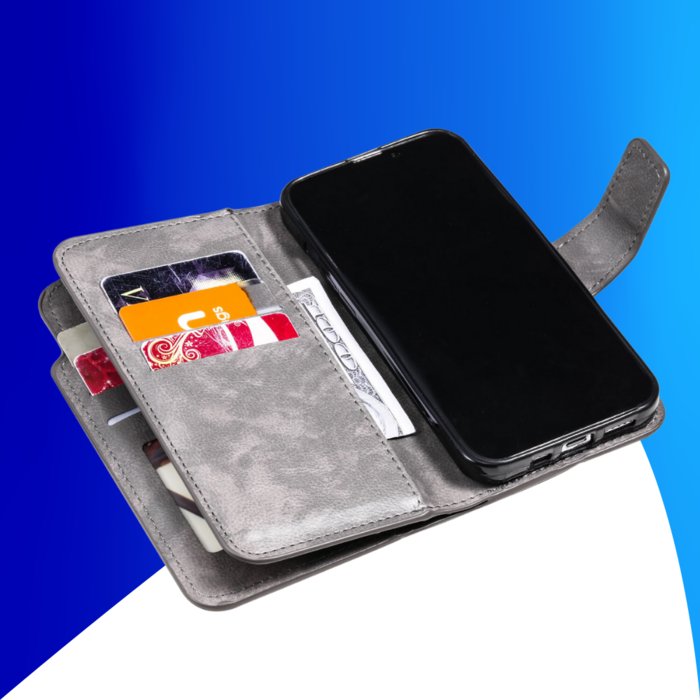 JVS Products iPhone 15 Pro Max hoesje -  Bookcase -  Pasjeshouder -  Portemonnee -  Luxe -  Kunstleer -  Grijs