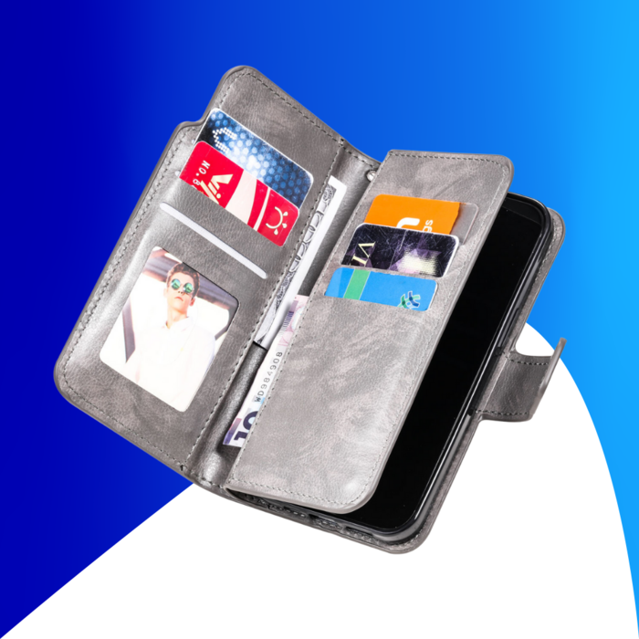 JVS Products iPhone 15 Pro Max hoesje -  Bookcase -  Pasjeshouder -  Portemonnee -  Luxe -  Kunstleer -  Grijs