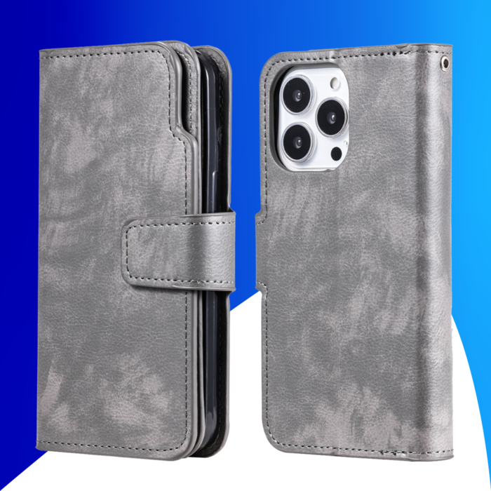 JVS Products iPhone 15 Pro Max hoesje -  Bookcase -  Pasjeshouder -  Portemonnee -  Luxe -  Kunstleer -  Grijs