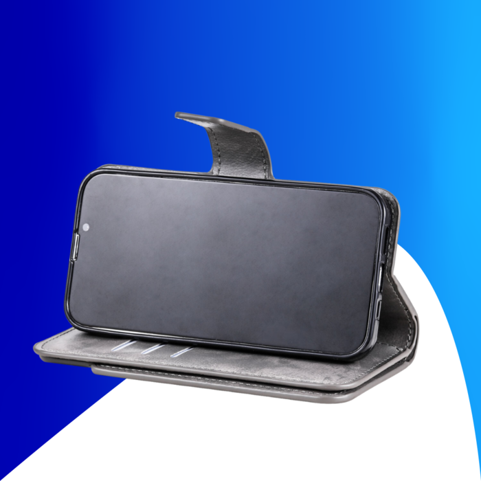 JVS Products iPhone 15 Pro hoesje -  Bookcase -  Pasjeshouder -  Portemonnee -  Luxe -  Kunstleer -  Grijs