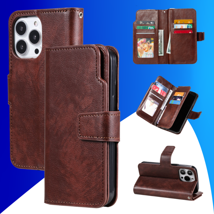 JVS Products iPhone 15 Pro Max hoesje -  Bookcase -  Pasjeshouder -  Portemonnee -  Luxe -  Kunstleer -  Bruin