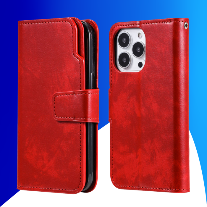JVS Products iPhone 15 Pro Max hoesje -  Bookcase -  Pasjeshouder -  Portemonnee -  Luxe -  Kunstleer -  Rood
