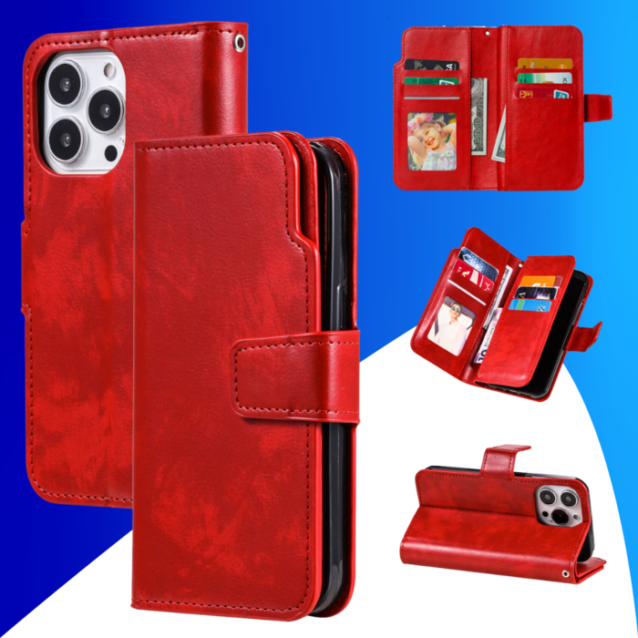 JVS Products iPhone 15 Pro Max hoesje -  Bookcase -  Pasjeshouder -  Portemonnee -  Luxe -  Kunstleer -  Rood