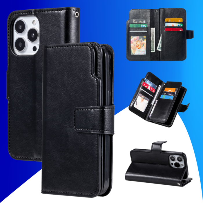 JVS Products iPhone 15 Pro Max hoesje -  Bookcase -  Pasjeshouder -  Portemonnee -  Luxe -  Kunstleer -  Zwart