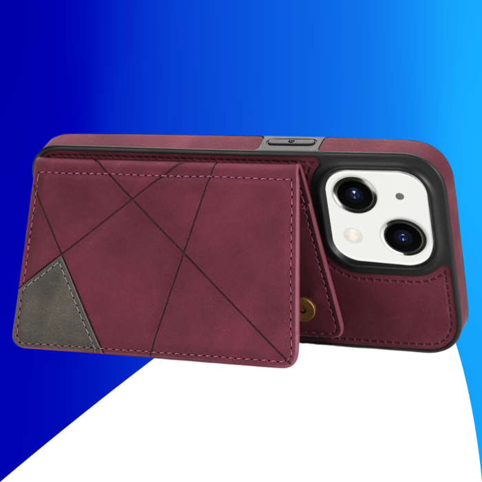 JVS Products iPhone 15 Plus hoesje -  Backcover -  Pasjeshouder -  Portemonnee -  Camerabescherming -  Stijlvol patroon -  TPU -  Bordeaux Rood