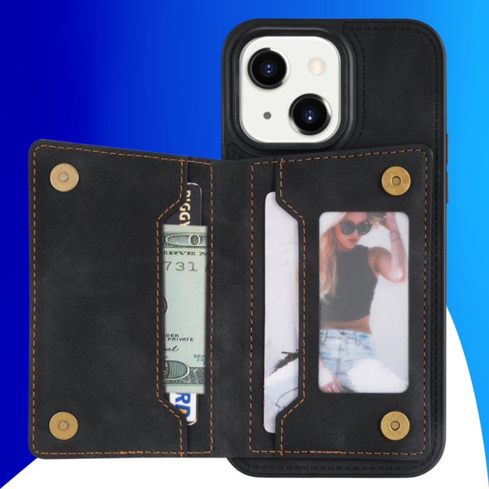 JVS Products iPhone 15 hoesje -  Backcover -  Pasjeshouder -  Portemonnee -  Camerabescherming -  Stijlvol patroon -  TPU -  Zwart