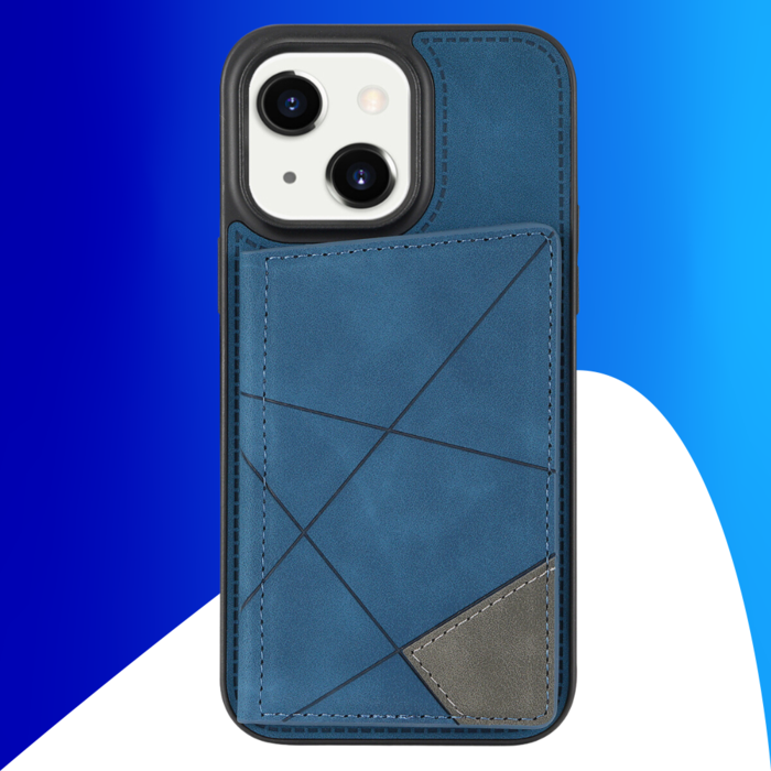 JVS Products iPhone 15 Plus hoesje -  Backcover -  Pasjeshouder -  Portemonnee -  Camerabescherming -  Stijlvol patroon -  TPU -  Blauw