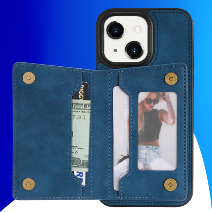 JVS Products iPhone 15 Plus hoesje -  Backcover -  Pasjeshouder -  Portemonnee -  Camerabescherming -  Stijlvol patroon -  TPU -  Blauw