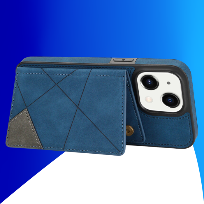 JVS Products iPhone 15 Plus hoesje -  Backcover -  Pasjeshouder -  Portemonnee -  Camerabescherming -  Stijlvol patroon -  TPU -  Blauw