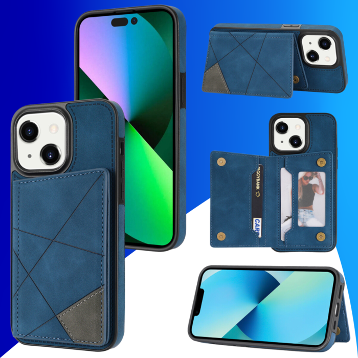 JVS Products iPhone 15 Plus hoesje -  Backcover -  Pasjeshouder -  Portemonnee -  Camerabescherming -  Stijlvol patroon -  TPU -  Blauw