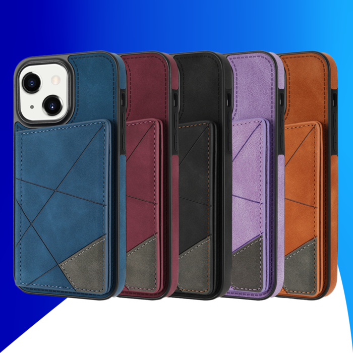 JVS Products iPhone 15 Plus hoesje -  Backcover -  Pasjeshouder -  Portemonnee -  Camerabescherming -  Stijlvol patroon -  TPU -  Blauw