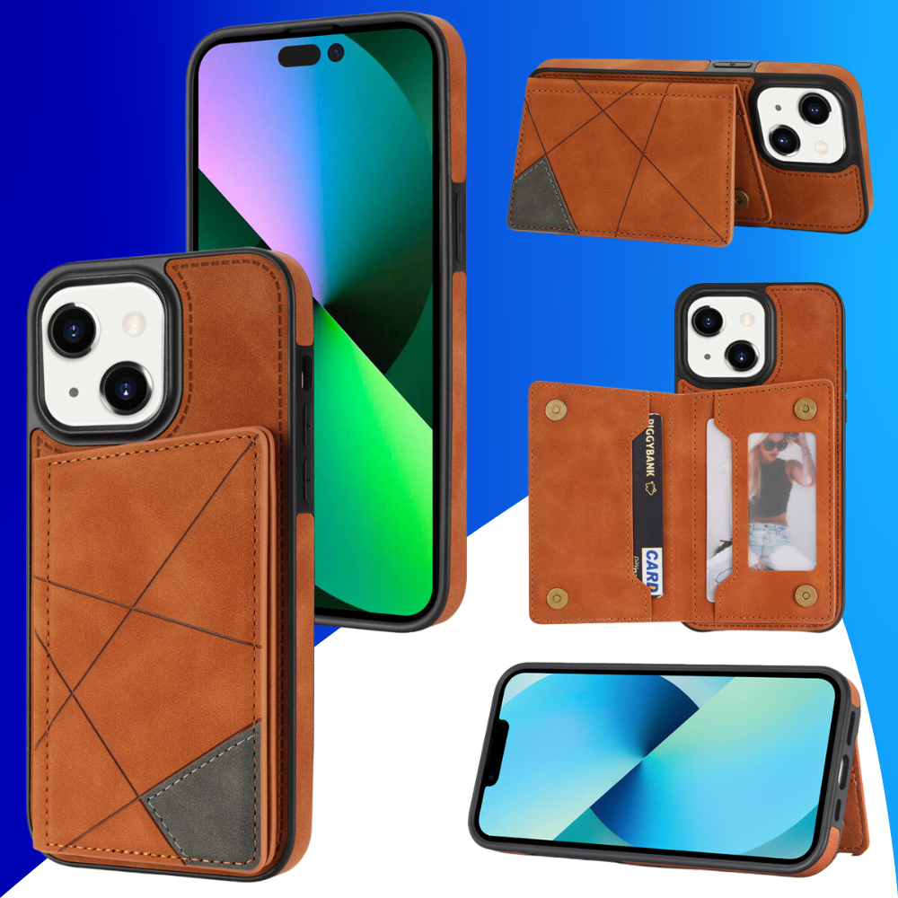 JVS Products iPhone 15 hoesje -  Backcover -  Pasjeshouder -  Portemonnee -  Camerabescherming -  Stijlvol patroon -  TPU -  Oranje