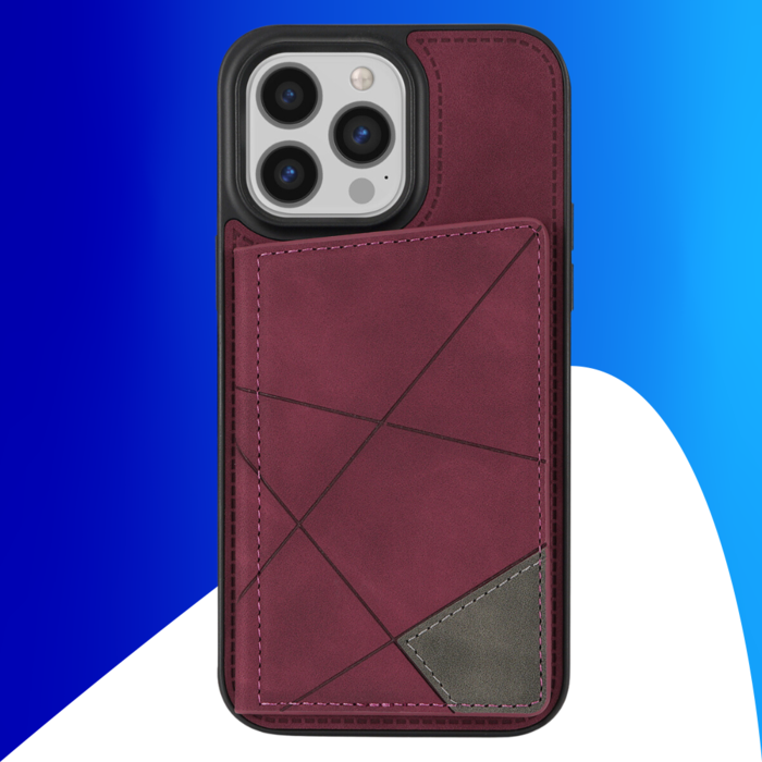 JVS Products iPhone 15 Pro hoesje -  Backcover -  Pasjeshouder -  Portemonnee -  Camerabescherming -  Stijlvol patroon -  TPU -  Bordeaux Rood