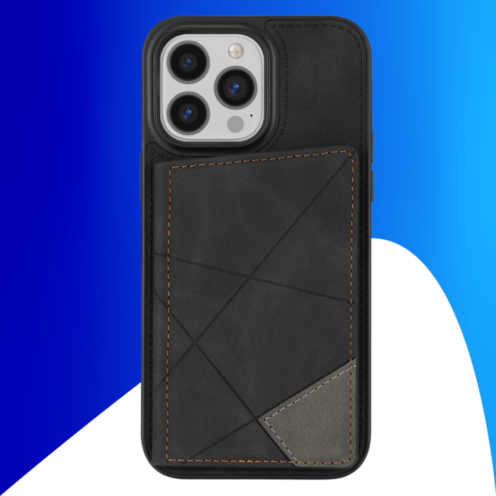 JVS Products iPhone 15 Pro Max hoesje -  Backcover -  Pasjeshouder -  Portemonnee -  Camerabescherming -  Stijlvol patroon -  TPU -  Zwart