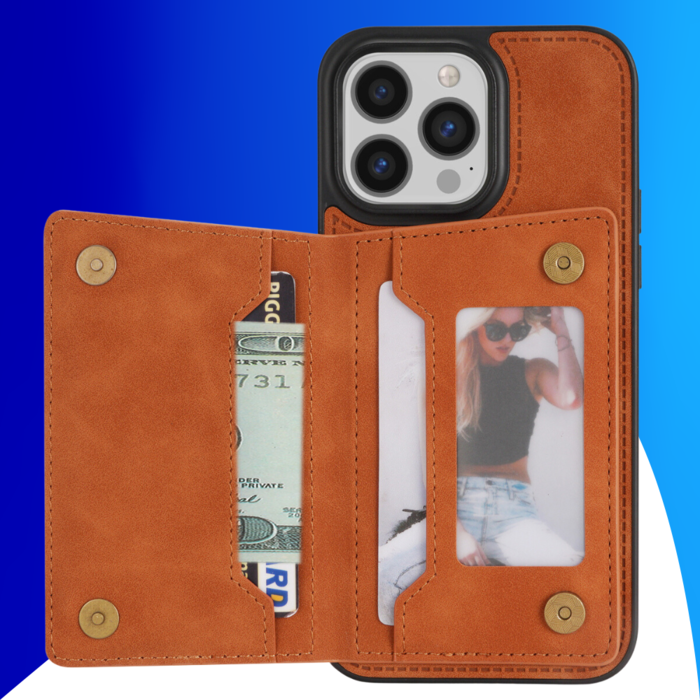 JVS Products iPhone 15 Pro hoesje -  Backcover -  Pasjeshouder -  Portemonnee -  Camerabescherming -  Stijlvol patroon -  TPU -  Oranje