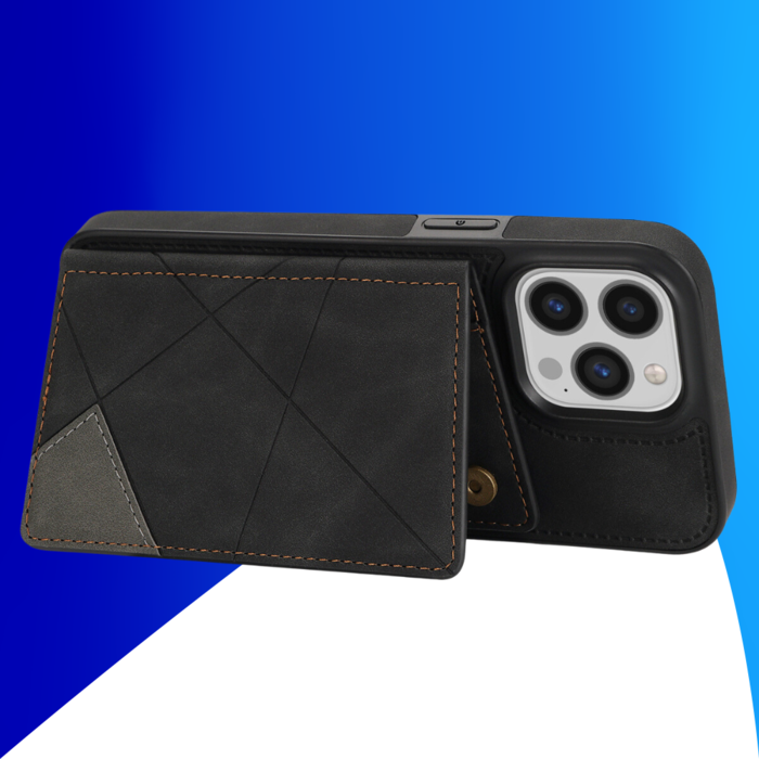 JVS Products iPhone 15 Pro hoesje -  Backcover -  Pasjeshouder -  Portemonnee -  Camerabescherming -  Stijlvol patroon -  TPU -  Zwart