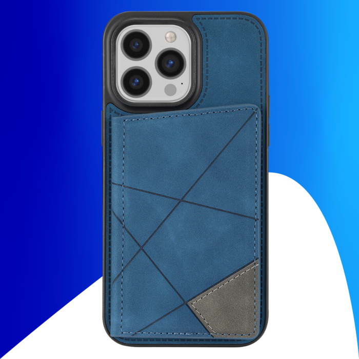 JVS Products iPhone 15 Pro hoesje -  Backcover -  Pasjeshouder -  Portemonnee -  Camerabescherming -  Stijlvol patroon -  TPU -  Blauw
