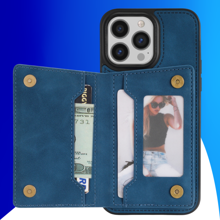 JVS Products iPhone 15 Pro hoesje -  Backcover -  Pasjeshouder -  Portemonnee -  Camerabescherming -  Stijlvol patroon -  TPU -  Blauw